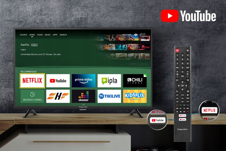 TELEWIZOR 32'' KRUGER&MATZ LED HD DVB-T2 NETFLIX YOUTUBE SMART TV WI-FI Liczba złączy HDMI 2