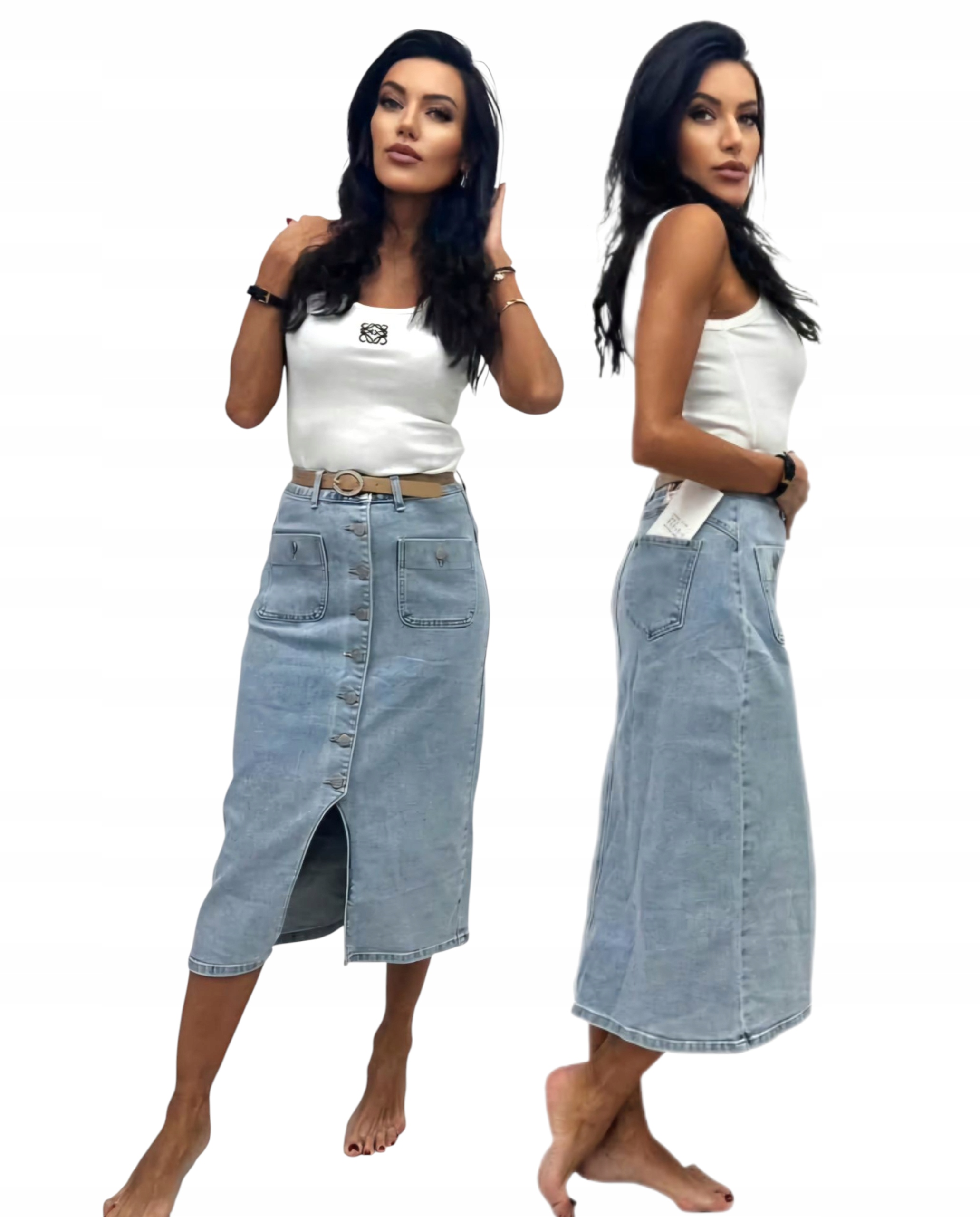 Módní Sukně s knoflíky, světle modrá