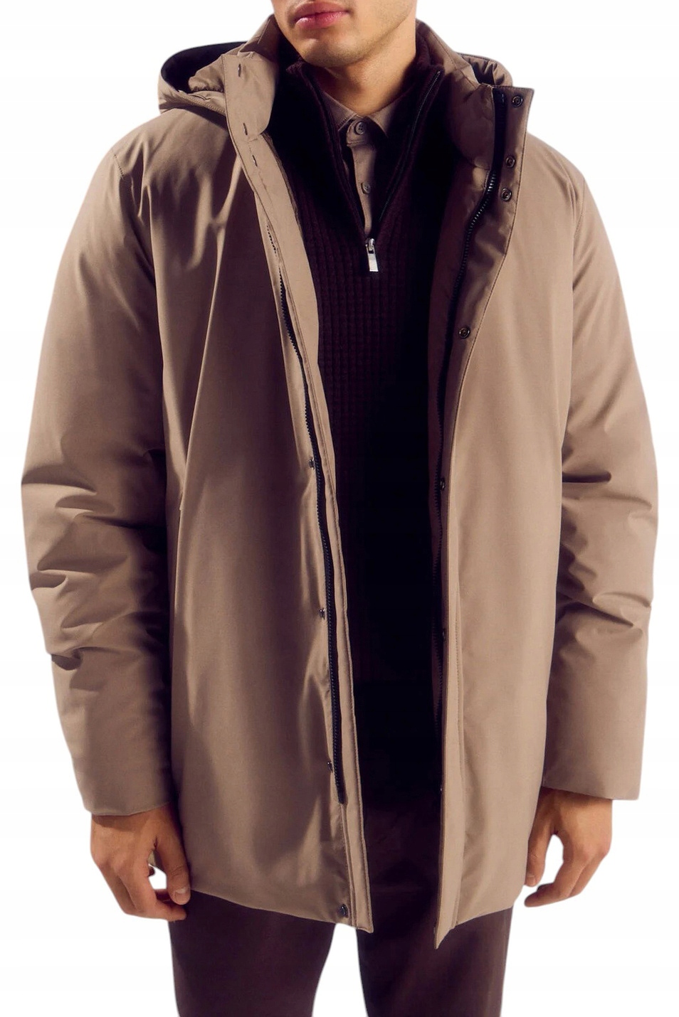 Springfield Béžová Parka Bunda S Kapucí A Podšívkou L 6EA