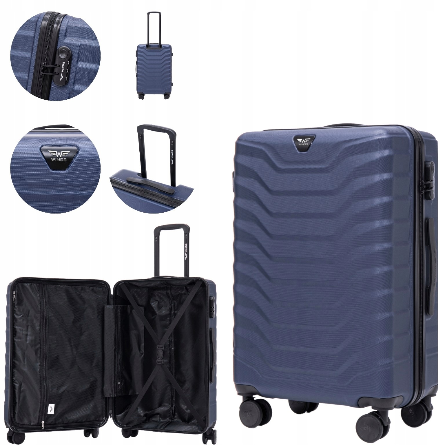 Walizka średnia Wings 66x43x26 63L polikarbon 100% zamek szyfrowy lekka
