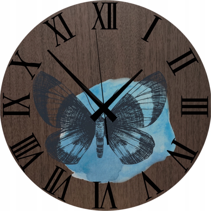 Nástěnné hodiny Klasický Dub Wenge Modrý Motýl Butterfly 45 cm