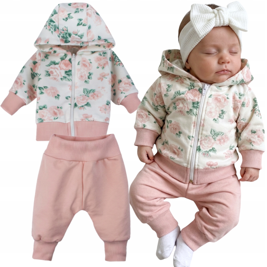 Komplet niemowlęcy w róże Ubranko Bawełniane dziewczynki Bluza Spodenki 92