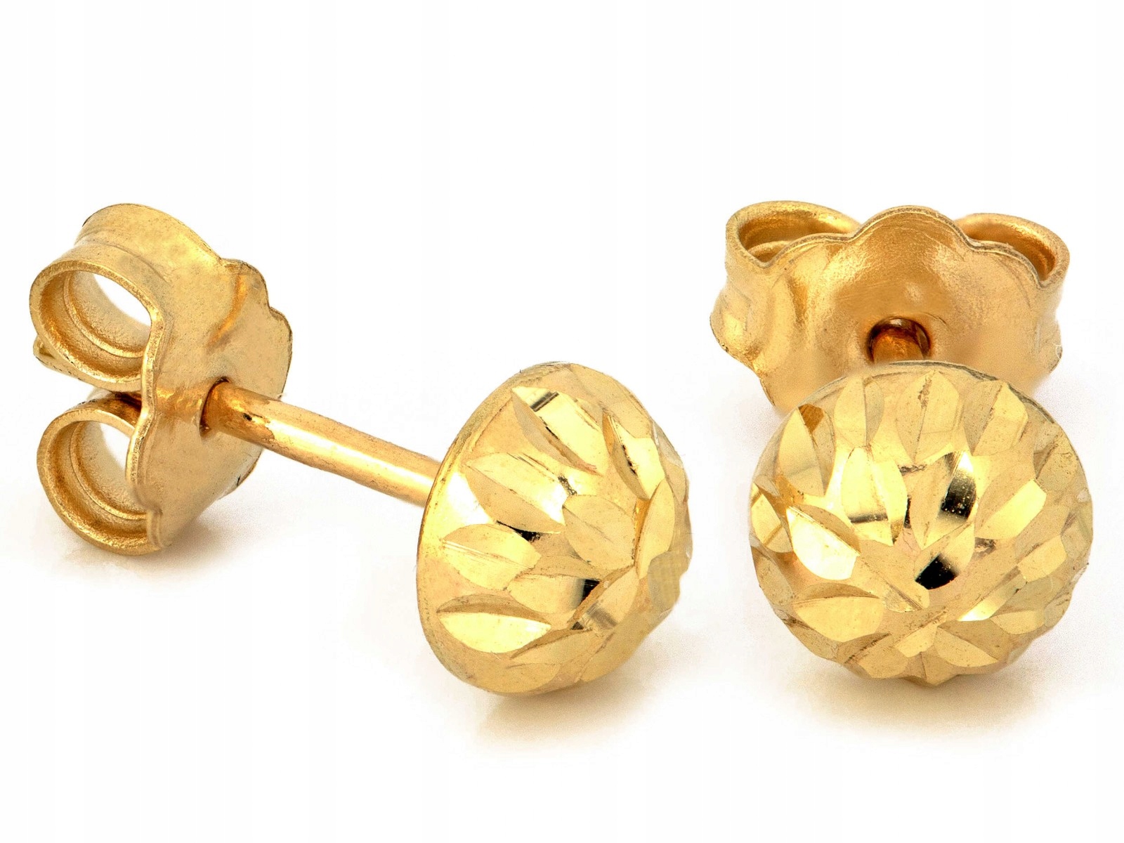 Diamantované zlaté polokoule 585 14kt 0.98g jemné náušnice na tyčince