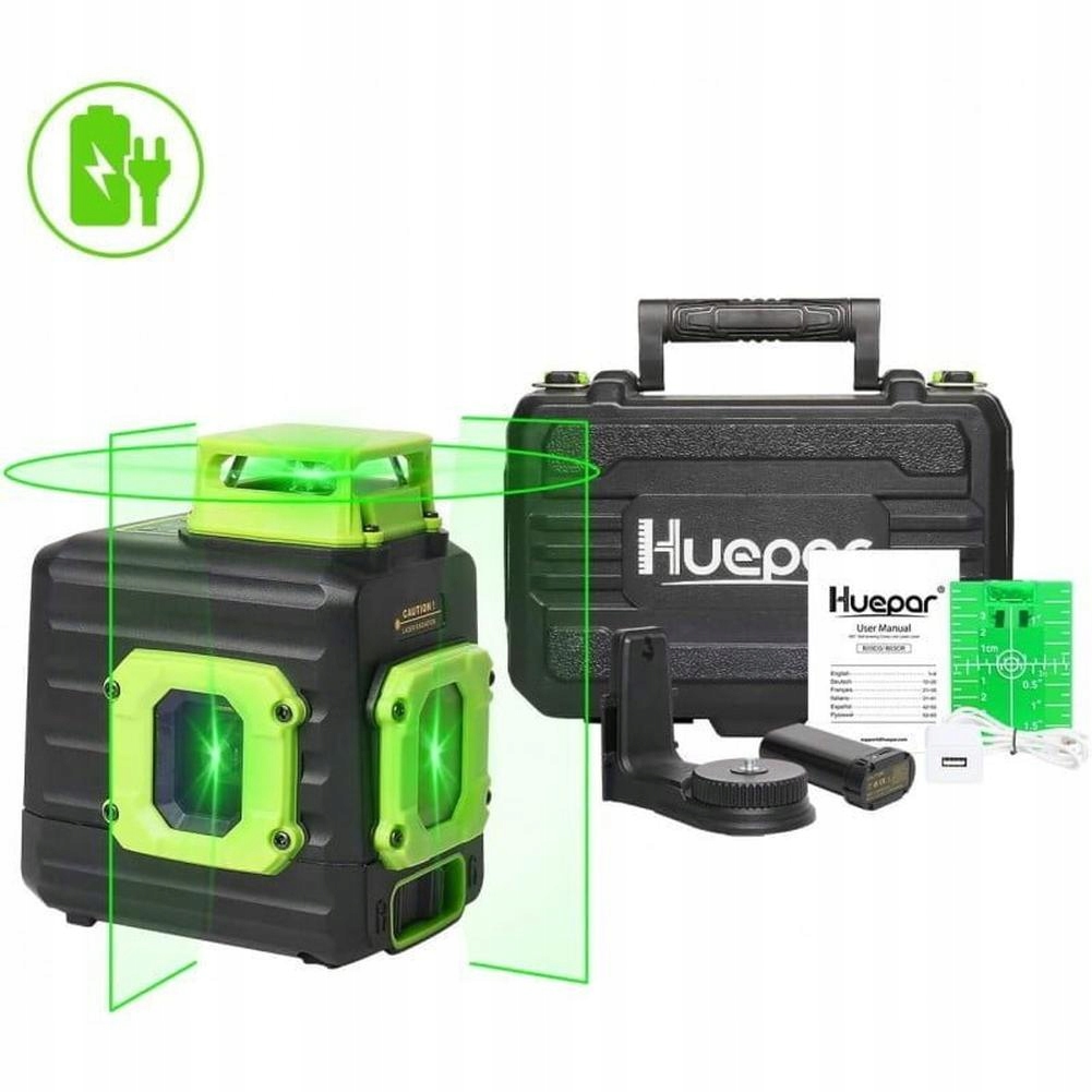 Budowlany zielony laser krzyżowy 6 linii 360° walizka