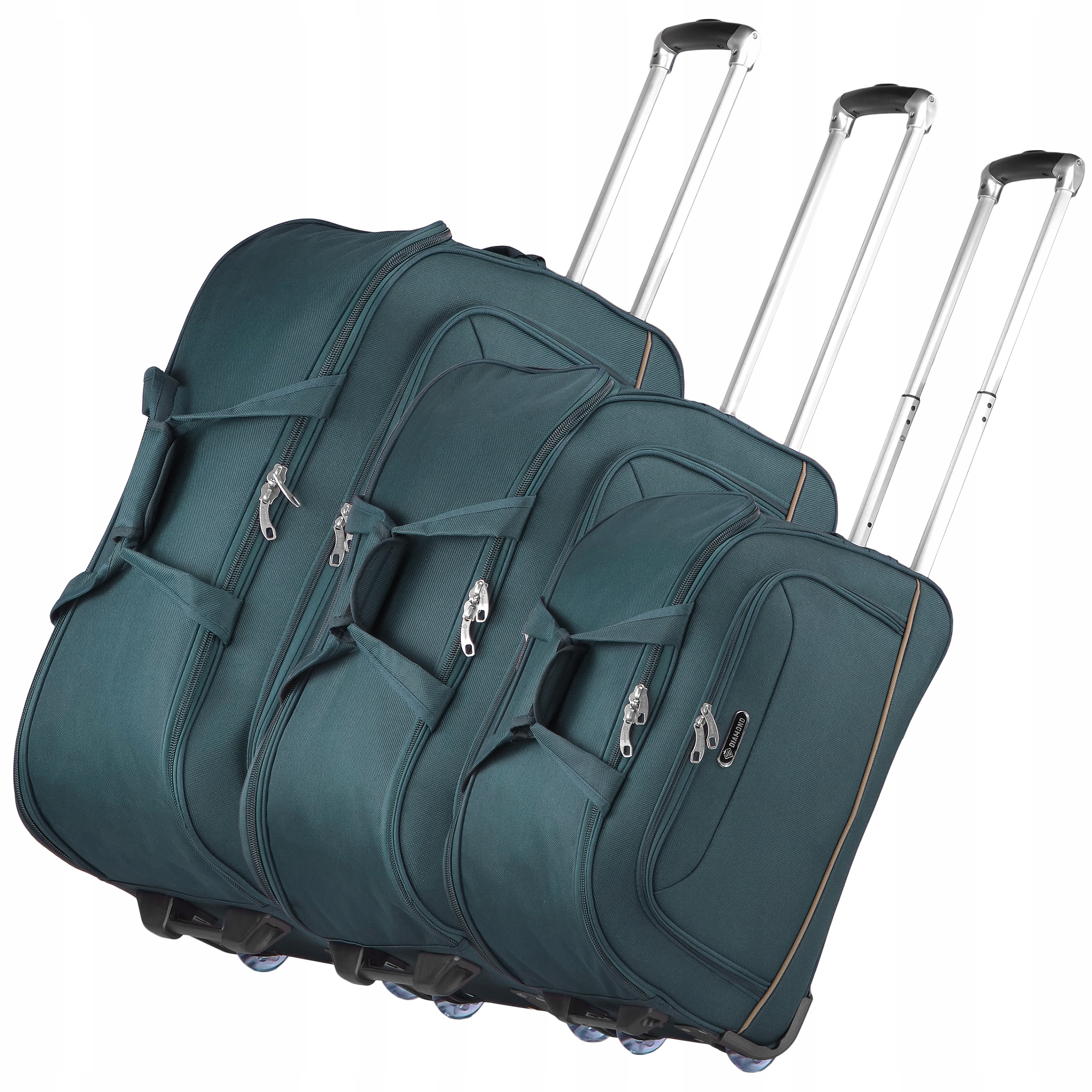 Sada Cestovních Tašek 3v1 Na Kolečkách Zavazadla Kufr Zelený Diamond