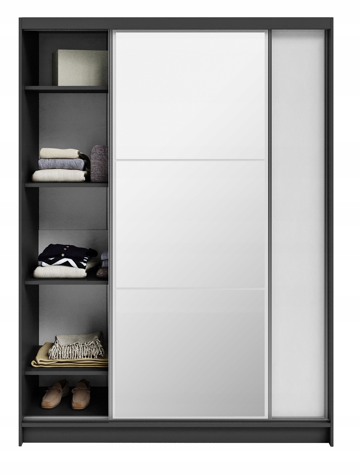 Skříň dvoudveřová posuvná Denver 150 160 cm tyč zrcadlo šatní skříň