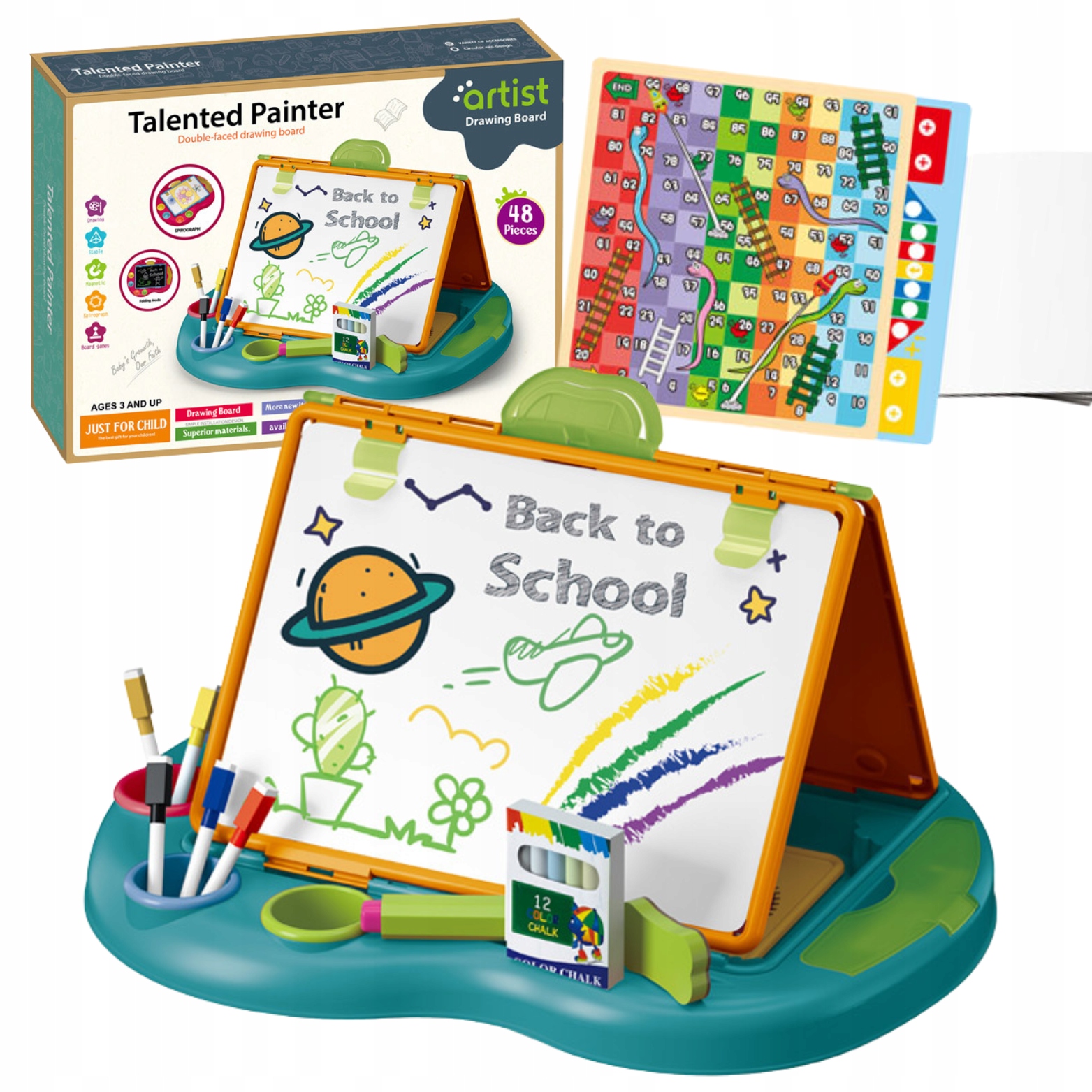 DWUSTRONNA TABLICA MAGNETYCZNA KREŚLARSKA GRY PLANSZOWE ZESTAW DLA DZIECI