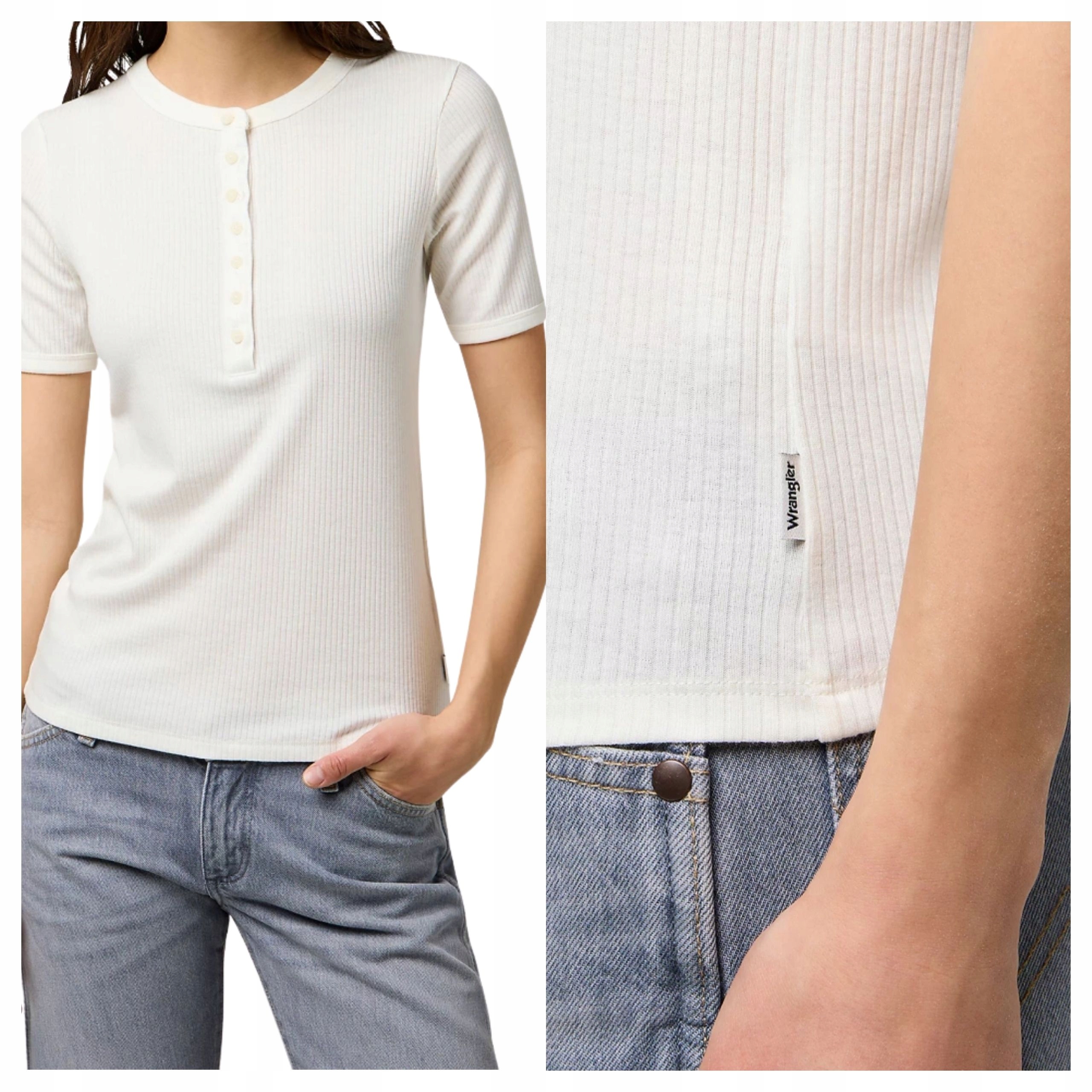 Tričko Wrangler Femme Knit Henley Bílá Slim Fit Bavlna S