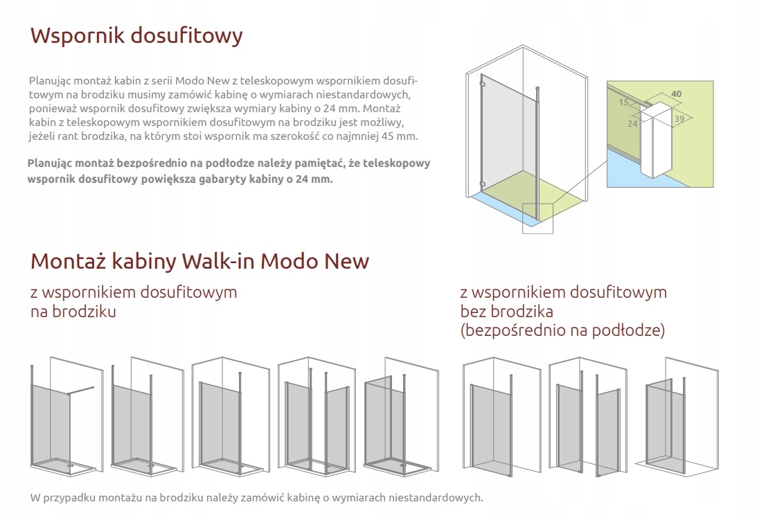 Kabina ścianka RADAWAY Modo New II 120x200 chrom Wykończenie szkła przezroczyste