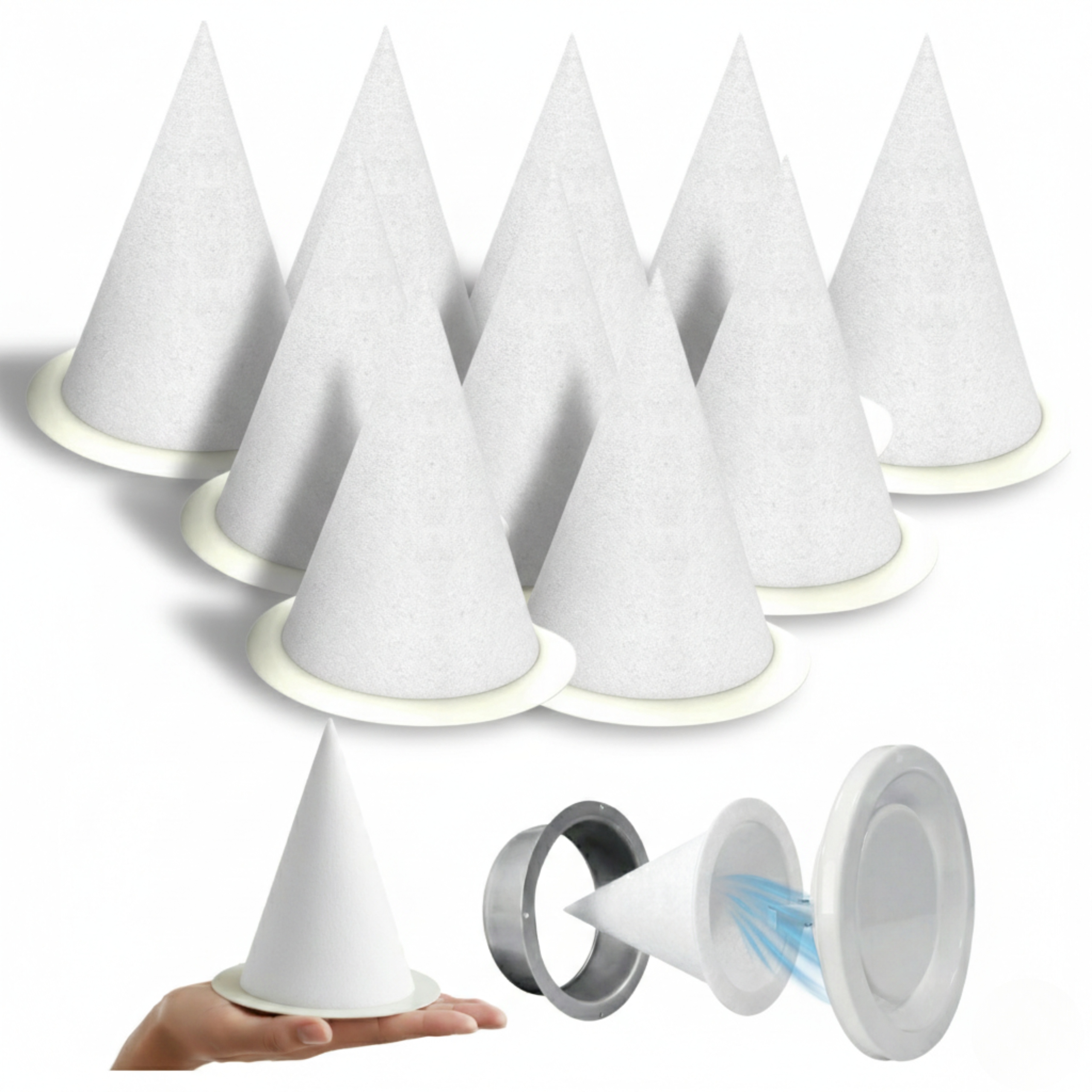 10 x Kuželový Filtr pro anemostat Mřížky 100 mm S Těsněním Pro Rekuperaci