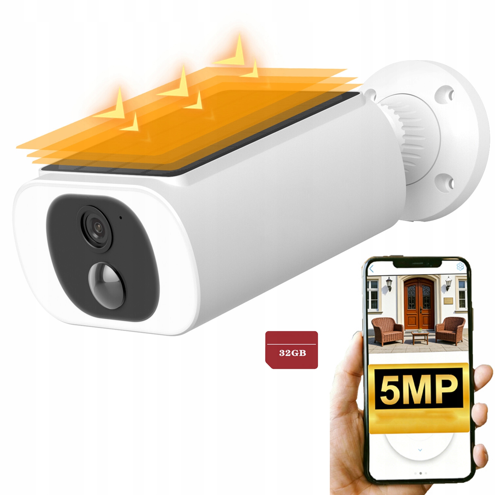 Venkovní Solární Kamera Wifi 5MPX Výkonná Baterie Panel 120° S 32GB kartou