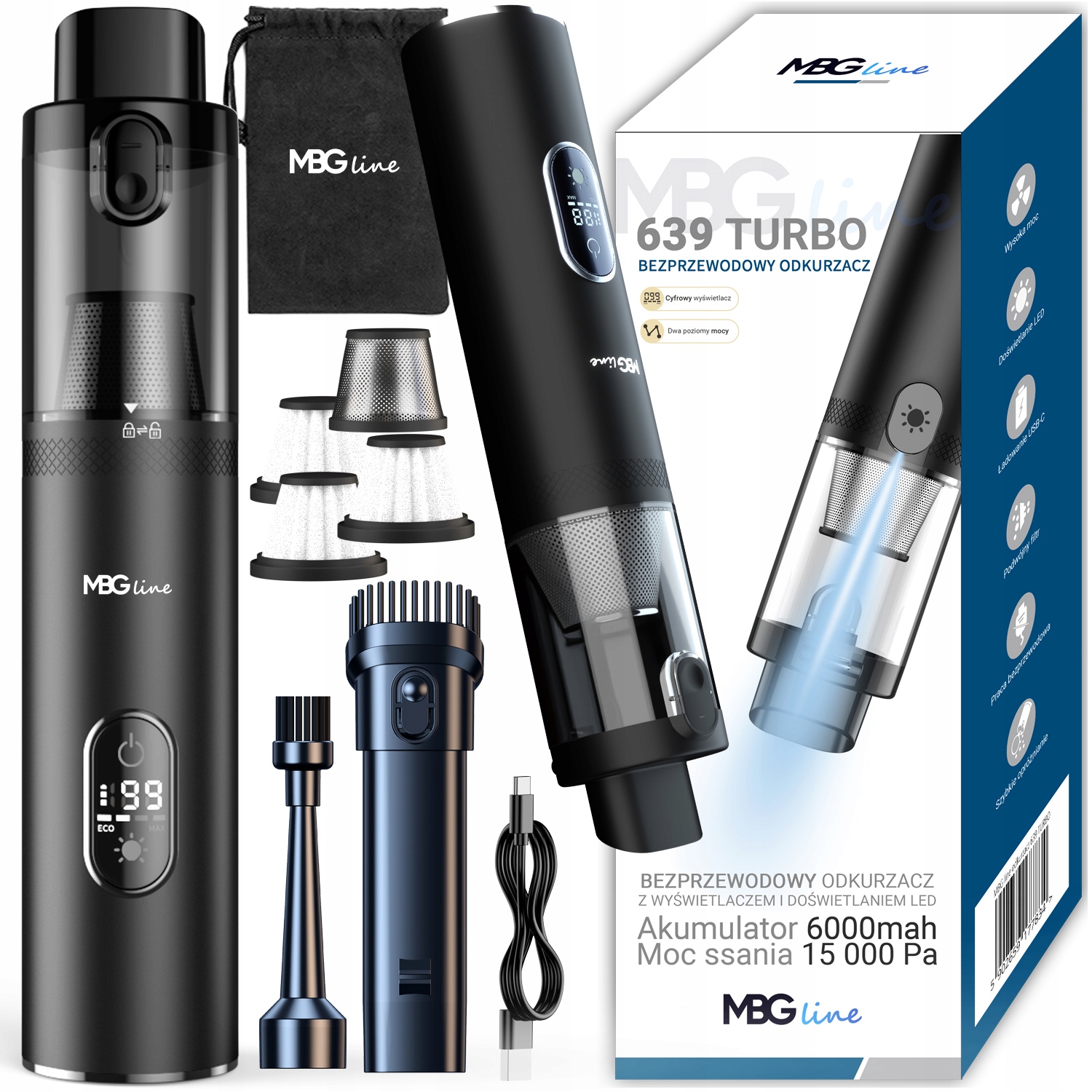 Vysavač Bezdrátový Vertikální Ruční Auto 15KPA Foukač Do Auta