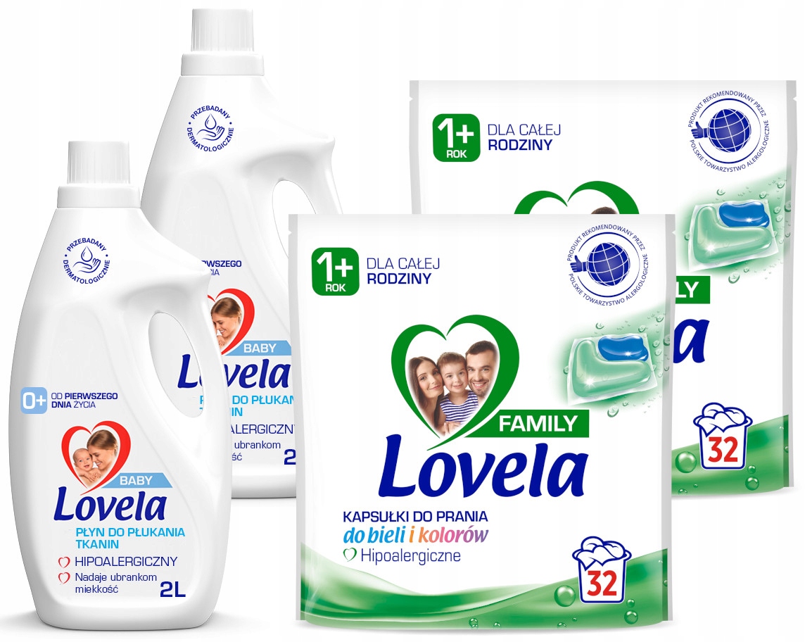 Levně Sada Lovela Family Kapsle na praní 32 kusů Tekutá aviváž 2 l
