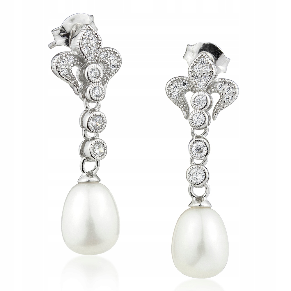 Stříbrné Dlouhé Náušnice Z Perly A Zirkony