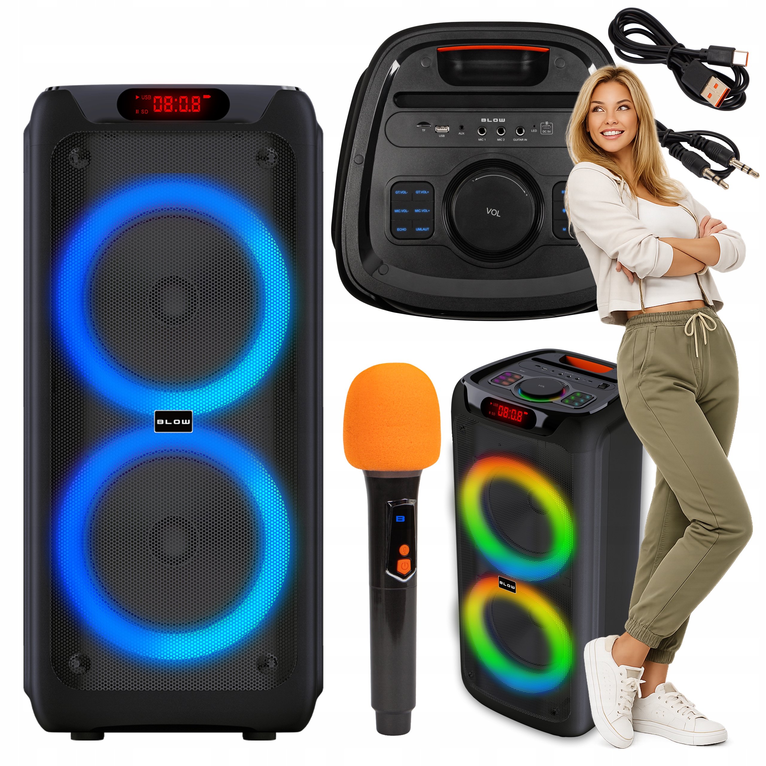 Głośnik Bluetooth Przenośny Bezprzewodowy Duży Mikrofon Karaoke Radio 280W
