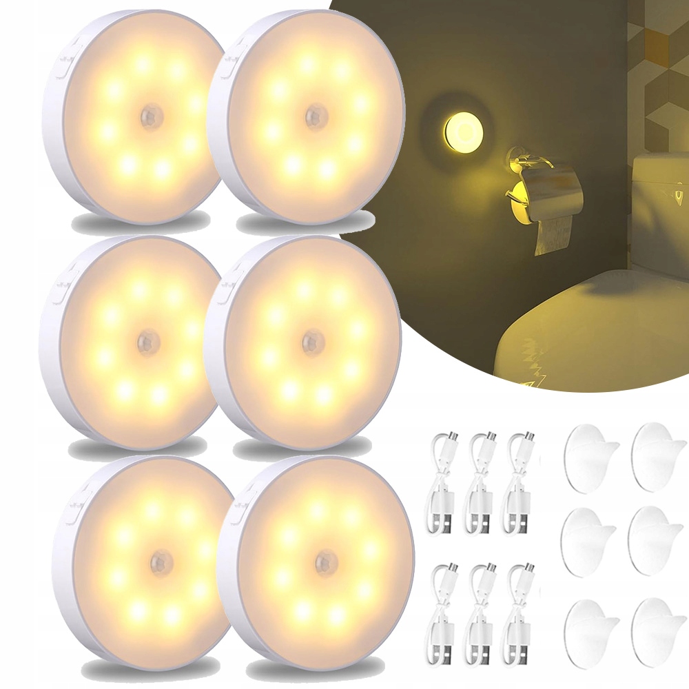 6X Led Lampa S Pohybovými Senzory, Bezdrátová Noční Lampa Napájená