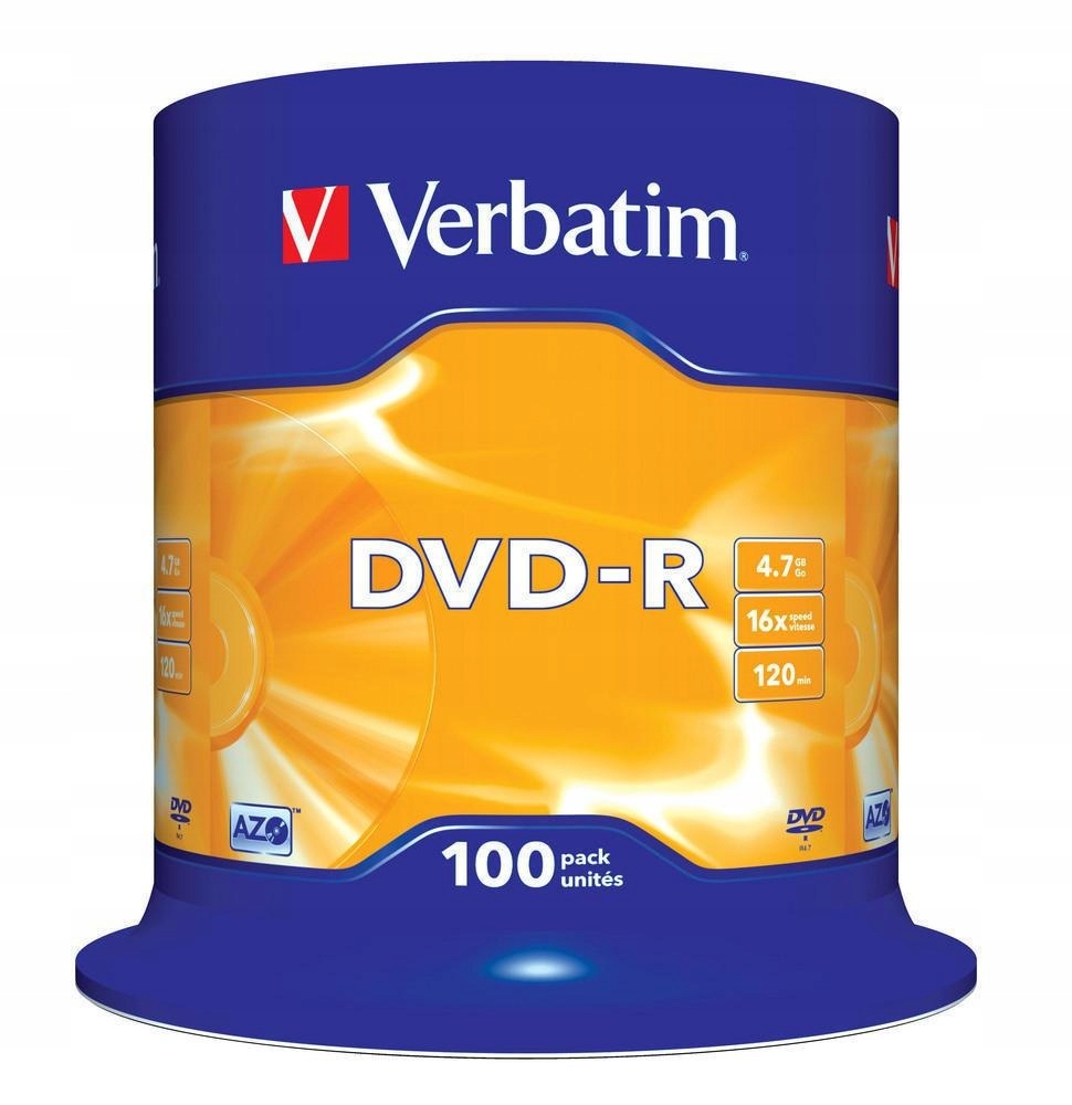 Verbatim Dvd-r disky 100ks 4,7GB 16x 120min stříbrné Azo 100 kusů