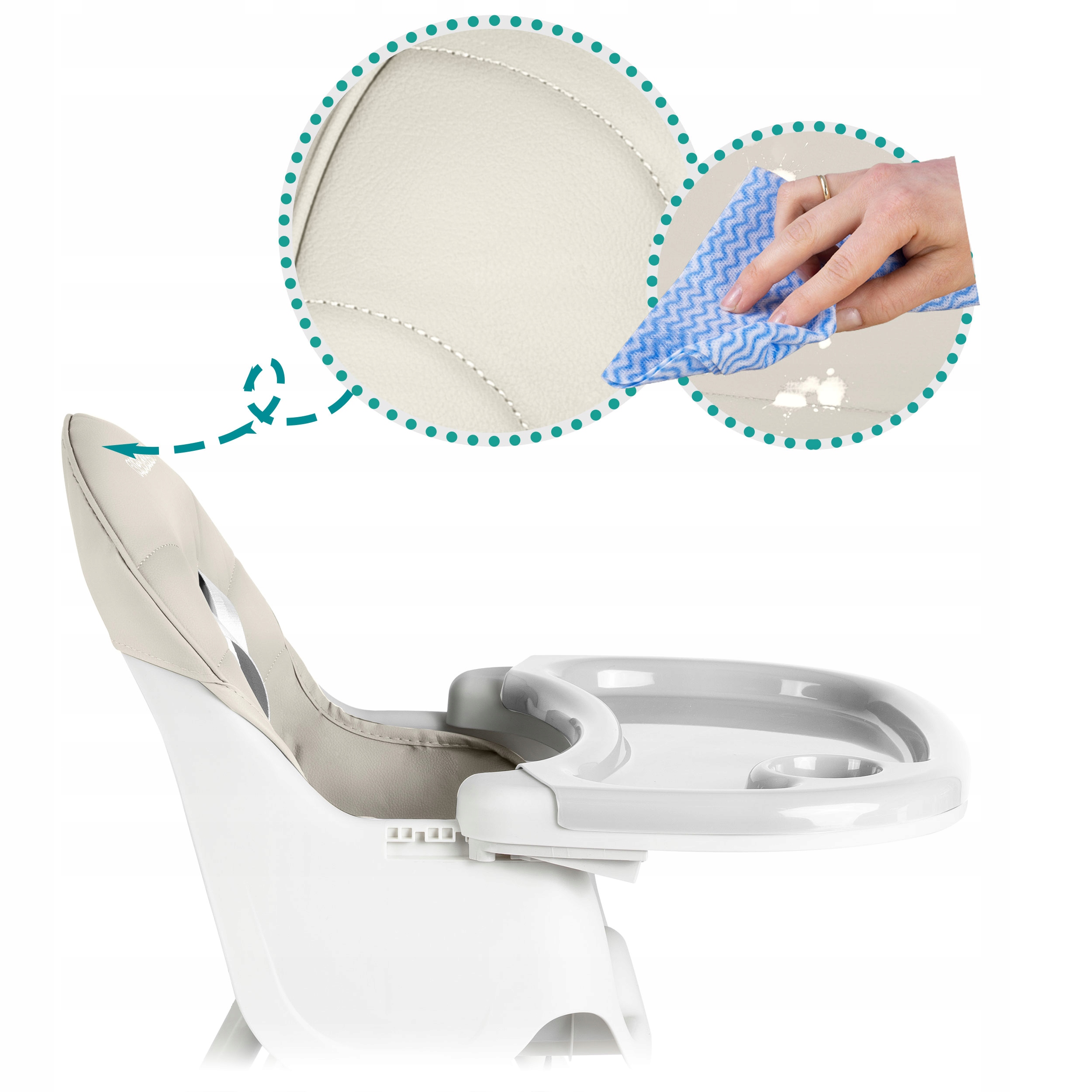 KRZESEŁKO DO KARMIENIA MILO DLA DZIECI SKŁADANE TACKA RICOKIDS Szerokość produktu 62 cm