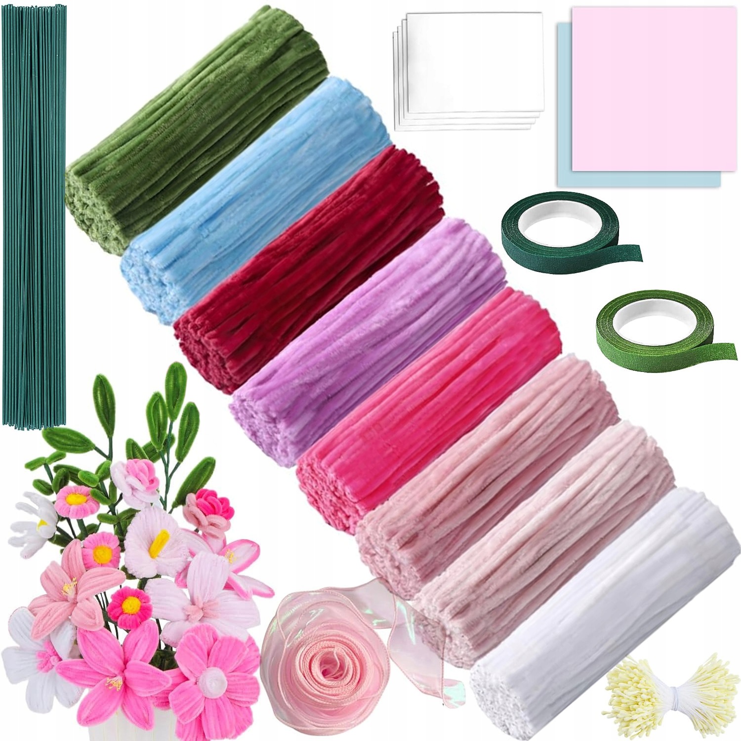 600X Kreativní Drátky Floristické Diy Sada Nadýchaných Vytěráků 8 Barev