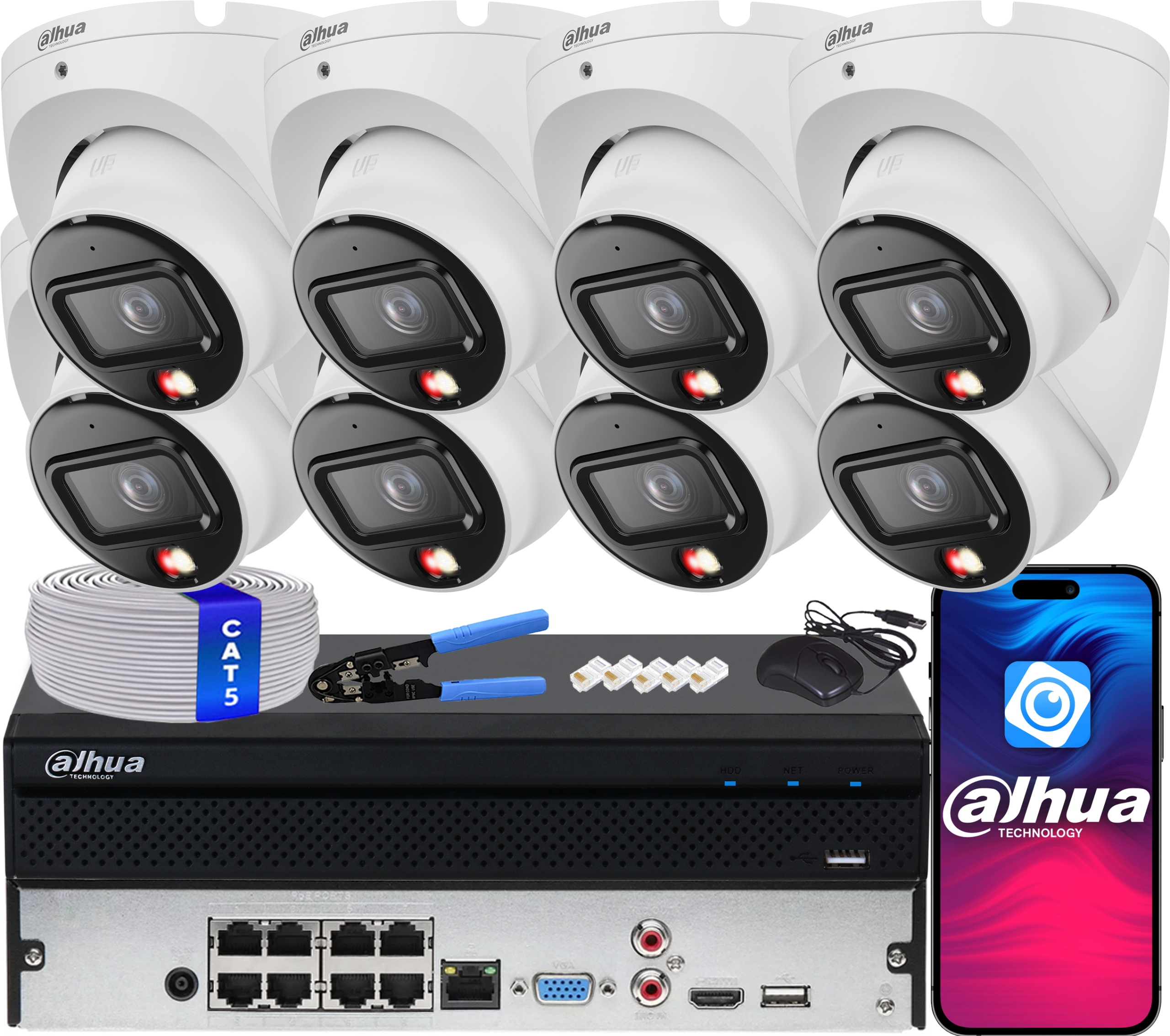 Ip monitorovací sada 8x IPC-HDW1839T-A-IL Smart Dual Light 8.3Mpx 4K Dahua