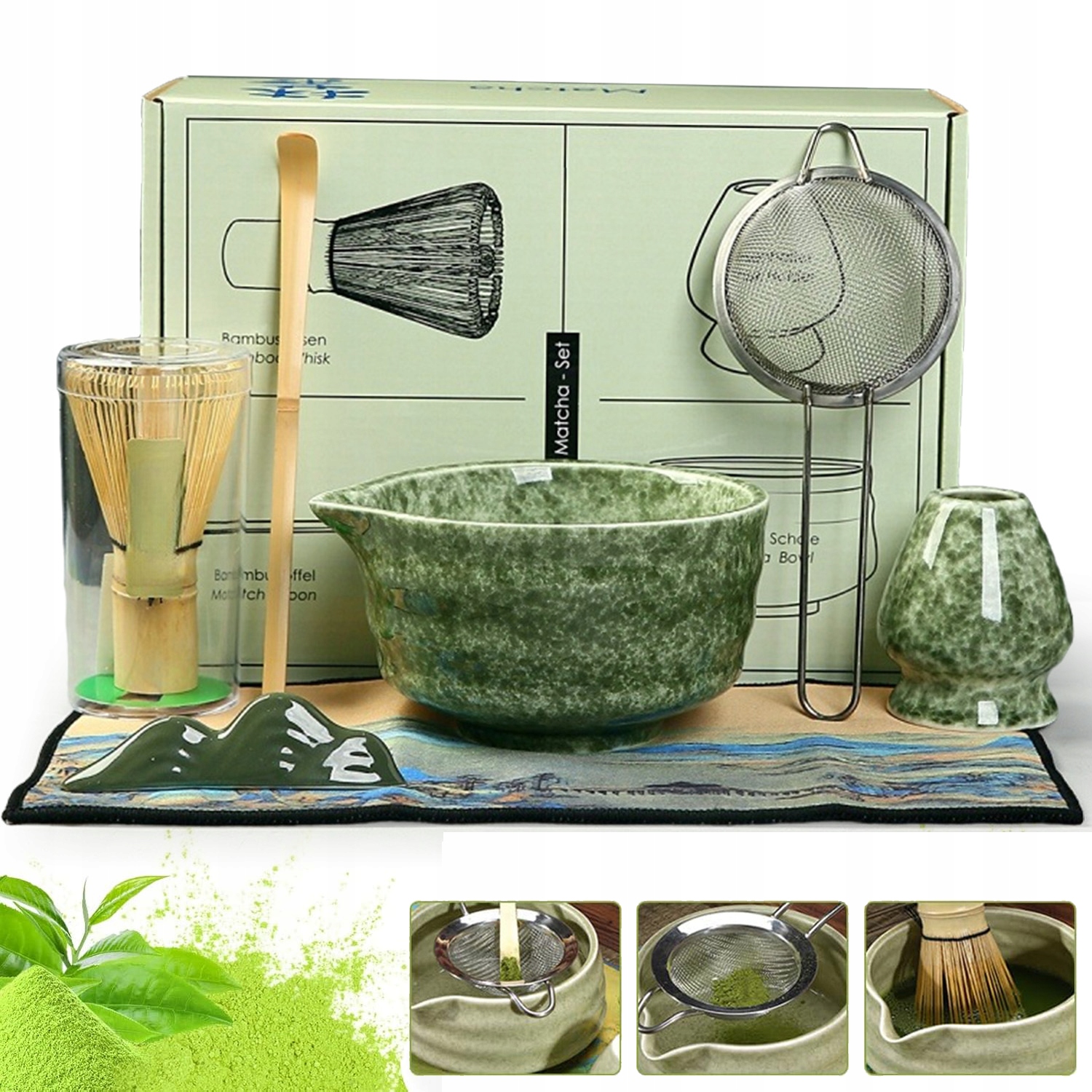 Levně Bambusová Metlička Na Matcha Premium Sada S Keramikou 7 Ks