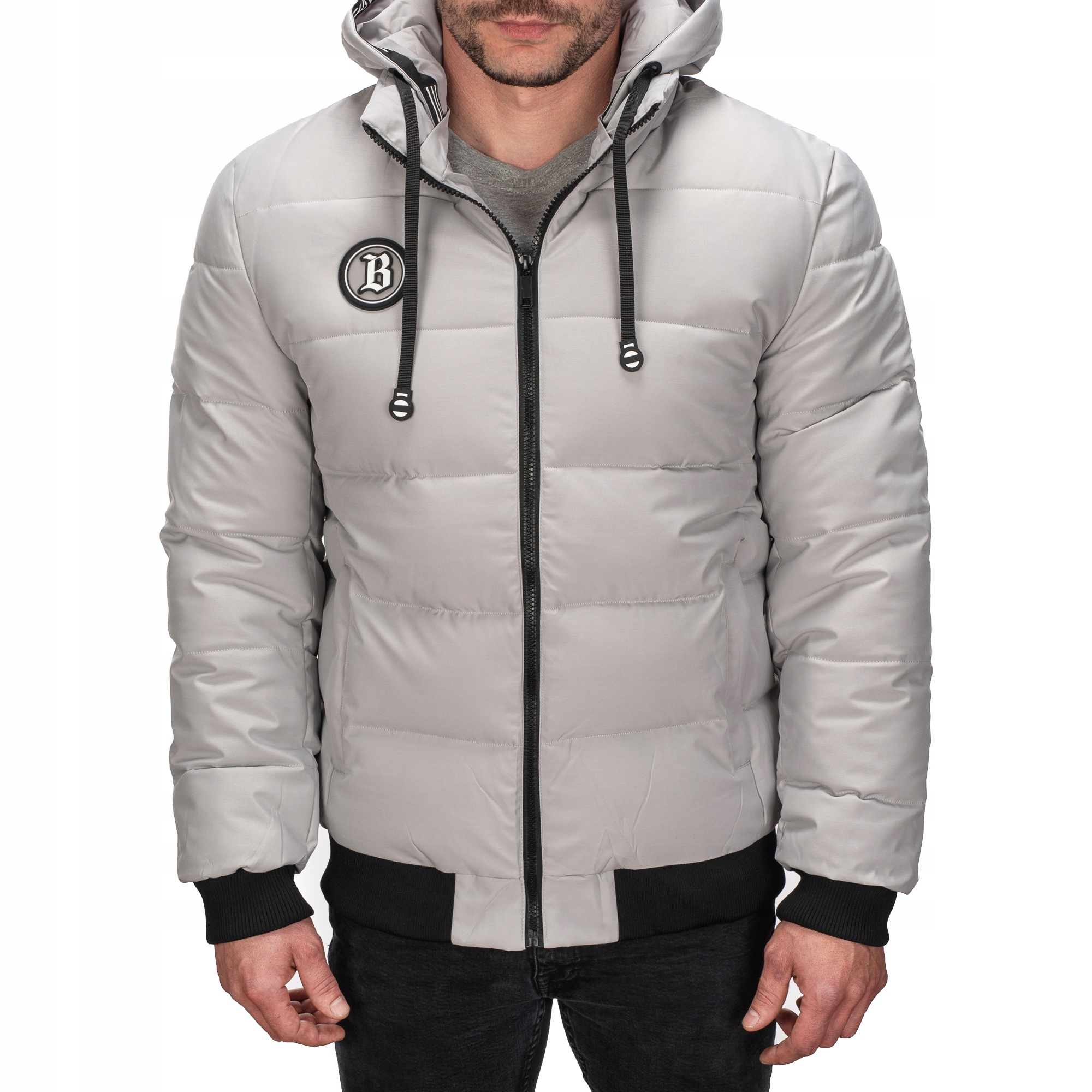 M5026-297 vel. M/50 Pánská Zimní Zateplená Prošívaná Bunda S Módní Značkou