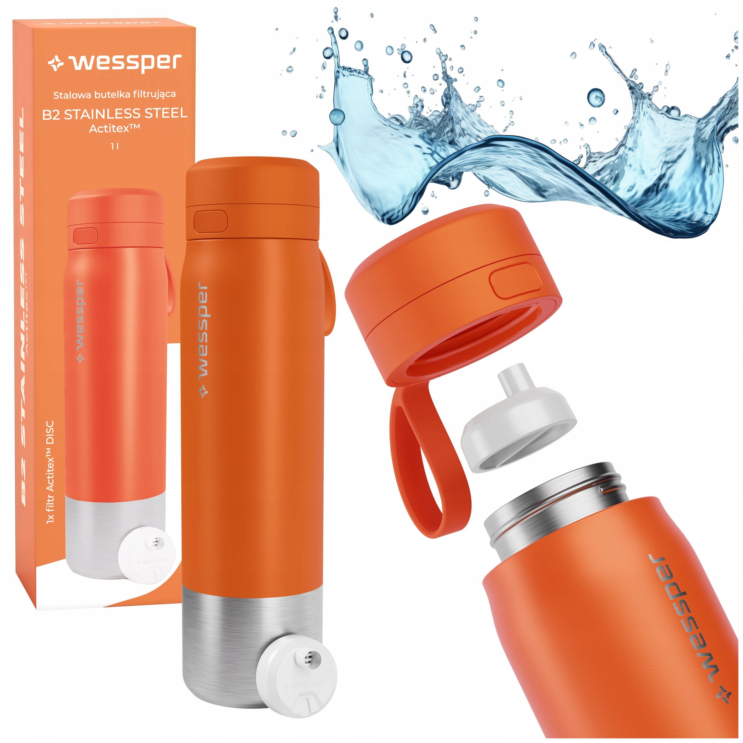 Wessper B2 Actitex ocelová láhev lahev na pití na vodu 1000 ml s filtrem, ocelová