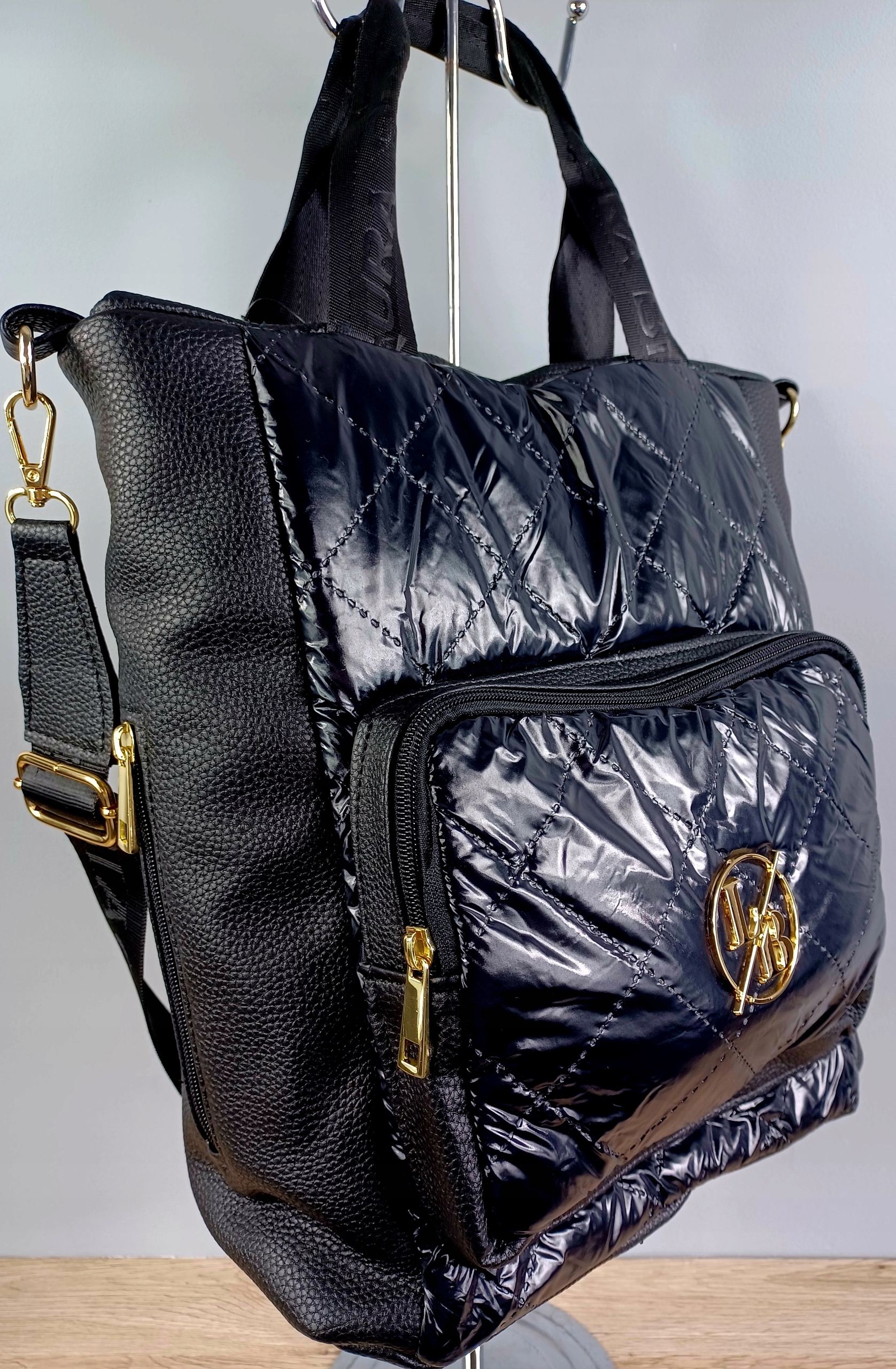 LAURA BIAGGI torebka CZARNA A4 shopper PIKOWANY Wzór dominujący logo