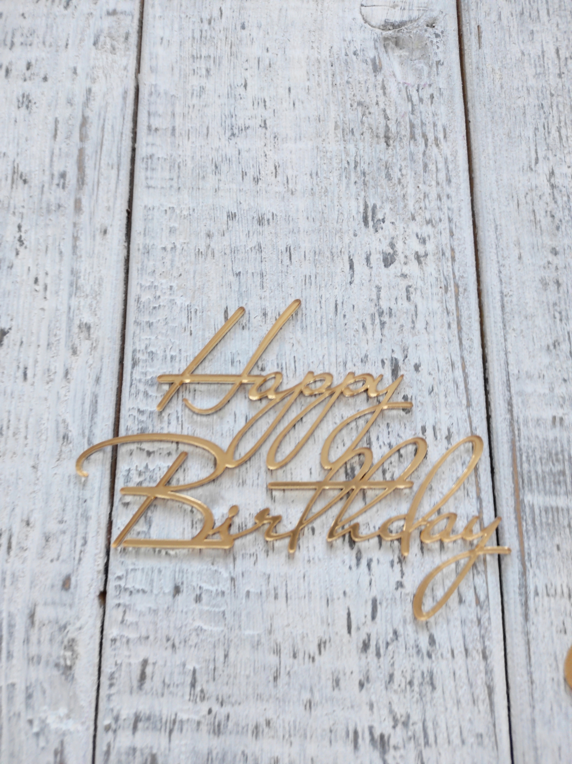 

Topper boczny Happy Birthday złote plexi 11x8 cm