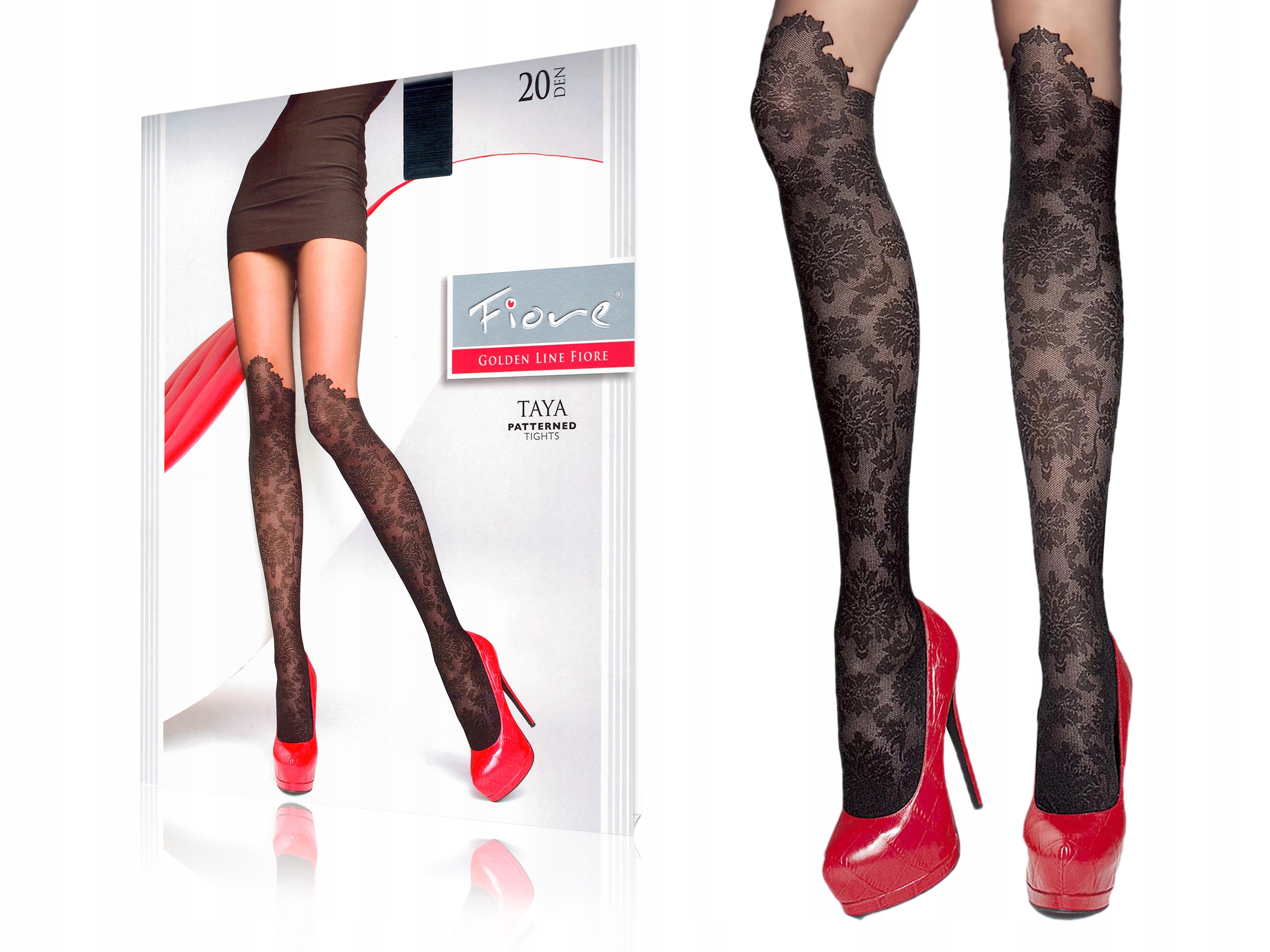 

Rajstopy wzorzyste Fiore Taya 20 den czarny, 3-M