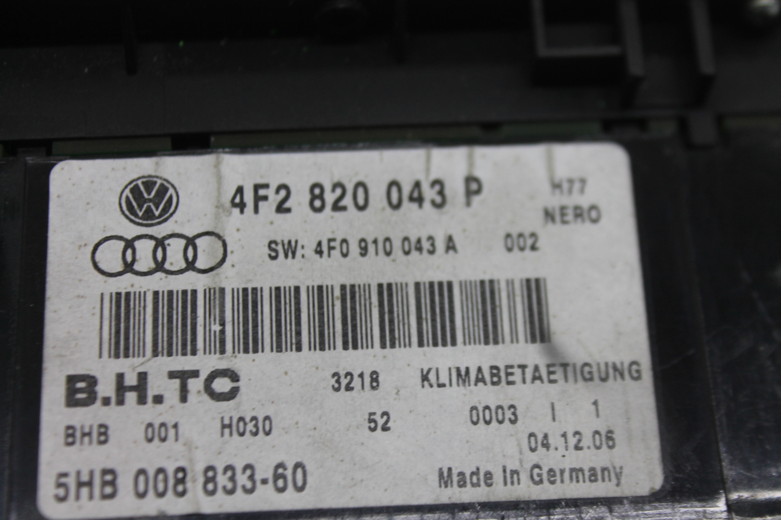 control panel of the air conditioning air conditioning devices 4F2820043P AUDI A6 C6