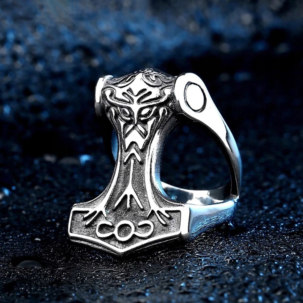 SYGNET OBRĄCZKA WIKINGÓW MŁOT THORA STAL 316L Kolor dominujący srebrny