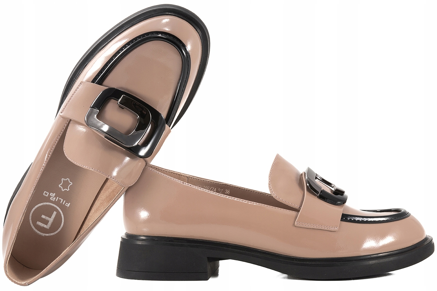 Filippo DP6186 Dámské Polobotky Mokasíny Kůže Lakované béžové