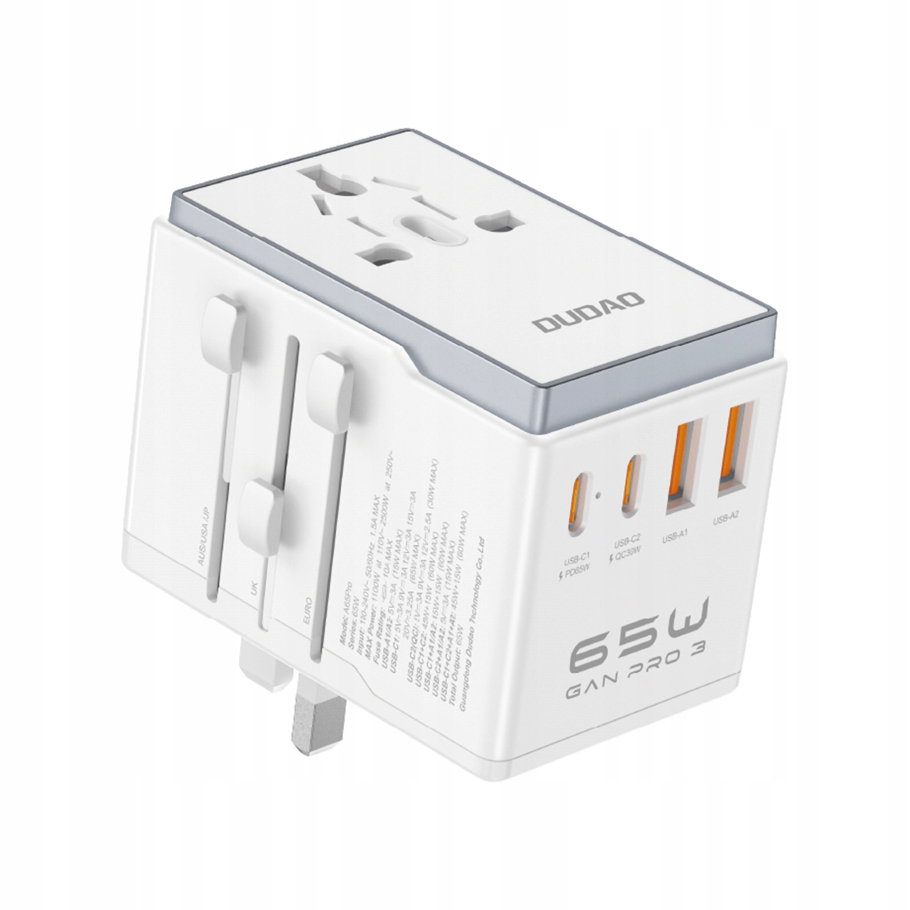Univerzální cestovní nabíječka s adaptérem 65W Eu Us Jp Aus Uk 2x Usb-