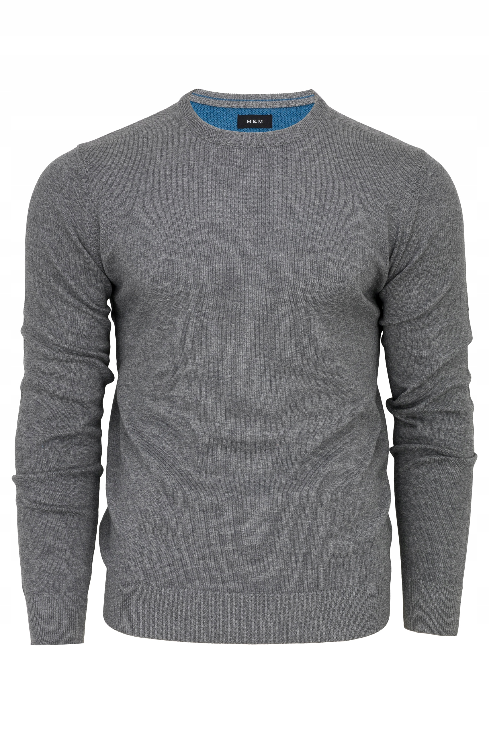 Pánský svetr R-neck kulatý M&M šedý Premium Cotton Bavlna 100% vel
