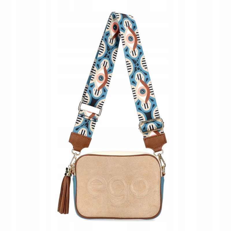 Torebka damska Ego zamszowa listonoszka mała pasek wzór