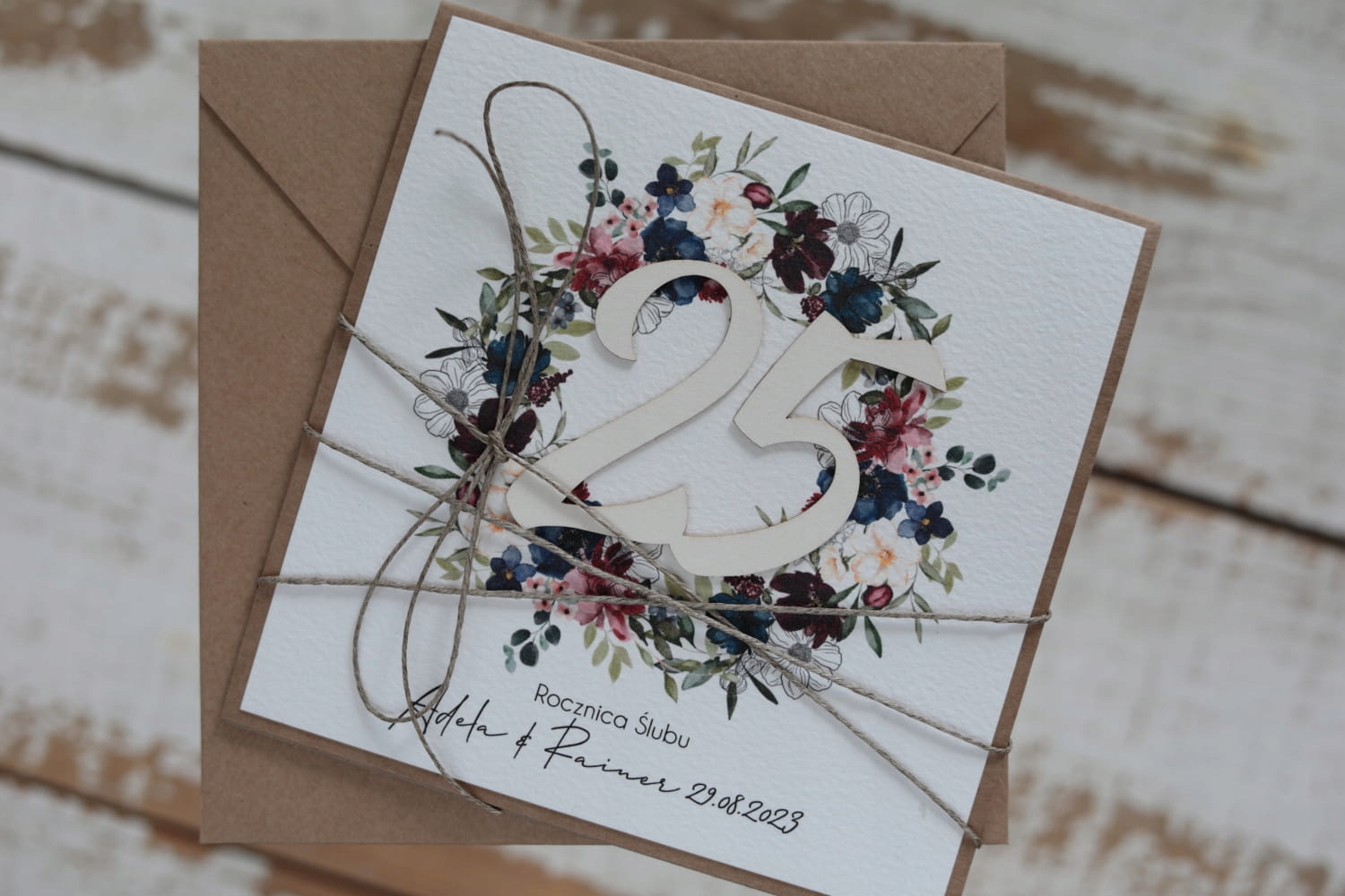 Ručně vyráběné přání k 25. výročí svatby personalizovaný dárek