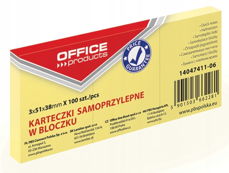 

Notes samoprzylepny Office 38x51 żółty 3 sztuki