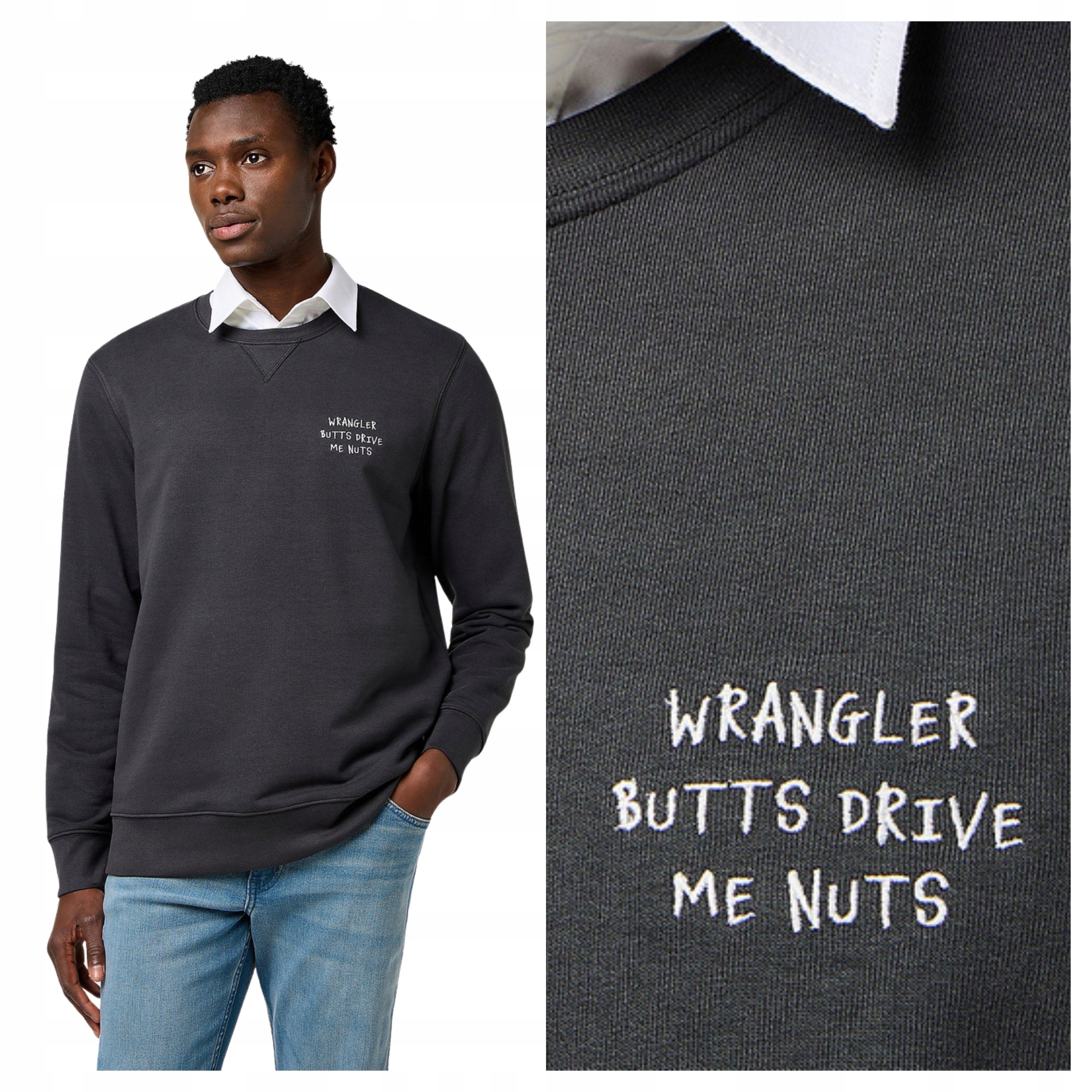 Pánská Mikina Wrangler Embroidery Crew Faded Black Casual L