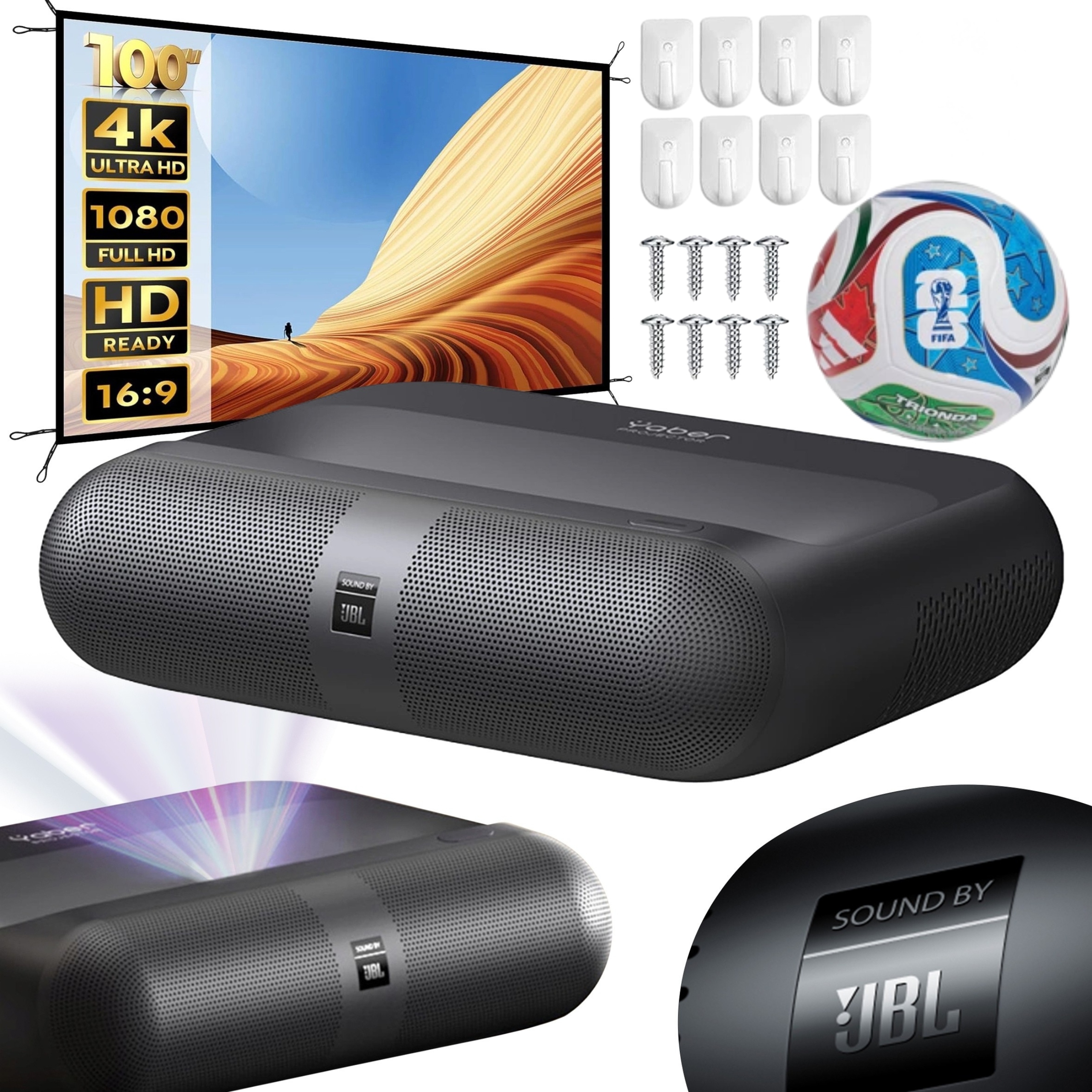 Projektor Full Hd 1080p 100" Ust Jbl Wi-fi Obrazovka A Míč