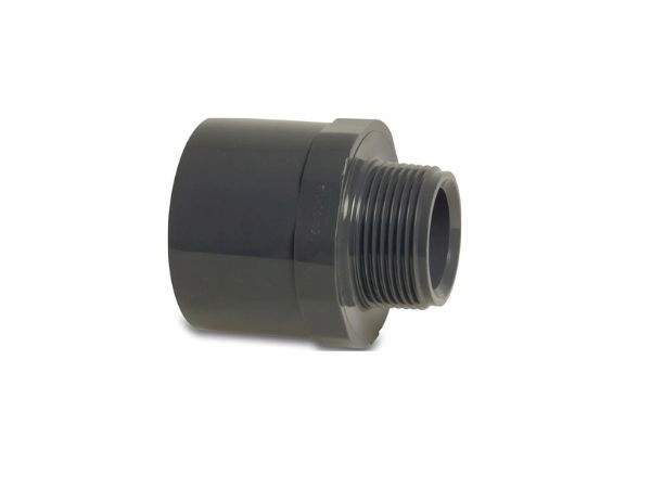 Nypel przejściowy PVC-U, KW/KZ 40/50 mm x GZ 1”, 10 Bar, szary.