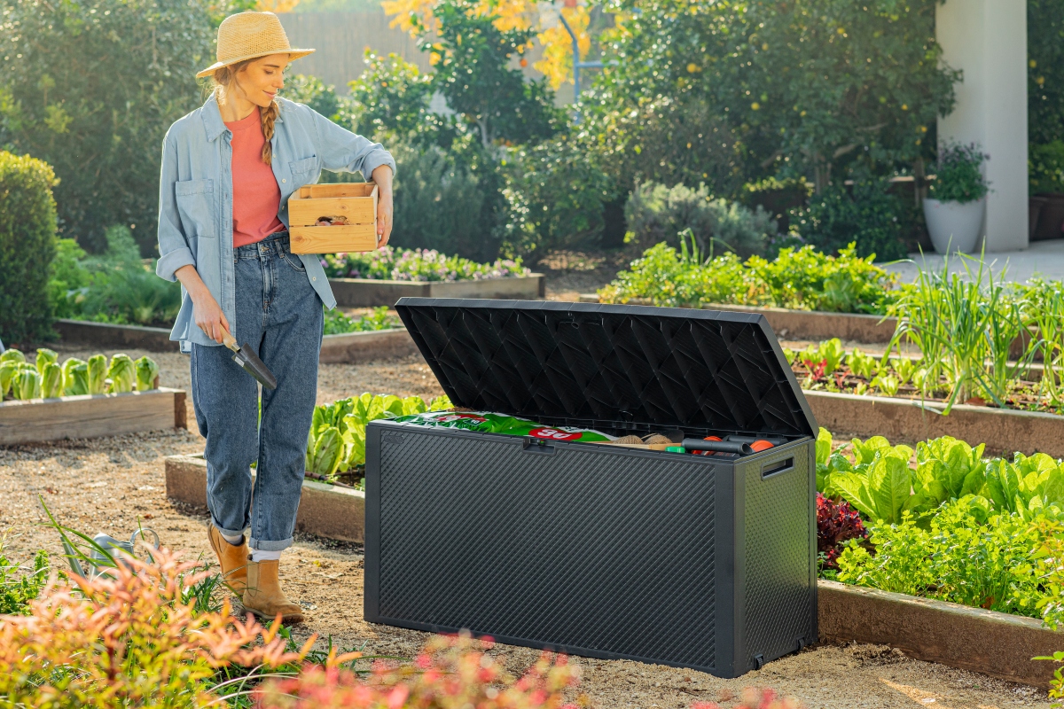 SKRZYNIA OGRODOWA BALKONOWA DO OGRODU BRĄZ 280 L Głębokość mebla 45 cm