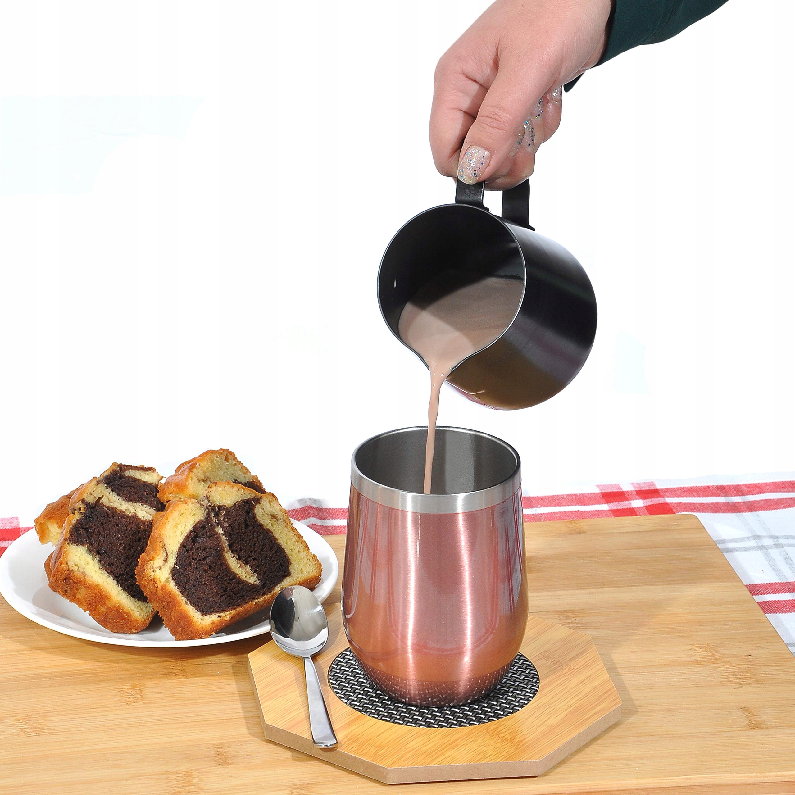 2X PODWÓJNA ŚCIANKA KUBEK 360 ML ZE STALI NIERDZEWNEJ Z POKRYWKĄ I SŁOMKĄ Pojemność 360 ml