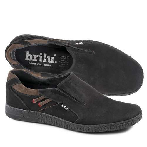Brilu Polskie Skórzane Wsuwane Półbuty Męskie Nestor Czarne 42