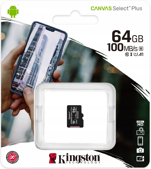KINGSTON KARTA PAMIĘCI MICROSD 64GB U1 A1 V10 C10 Klasy prędkości A1