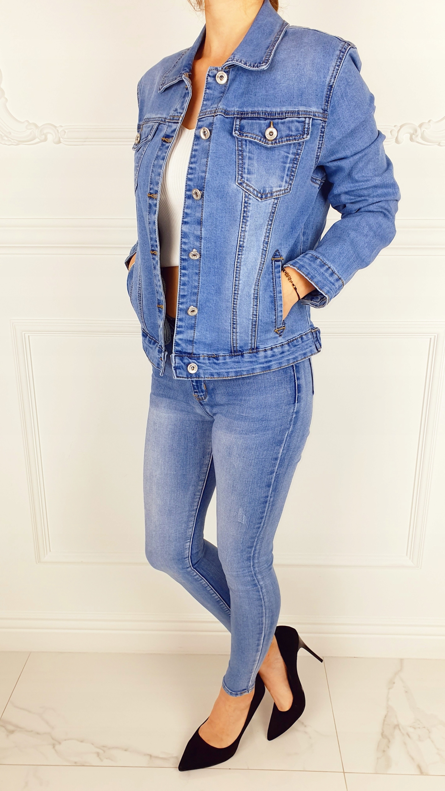 DAMSKA KATANA - KURTKA JEANSOWA Plus - Size Blue Długość do pasa