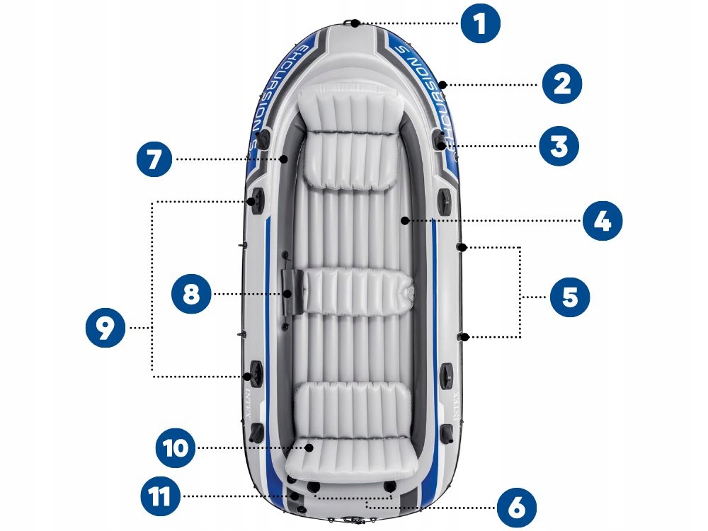 Duży Ponton Intex Excursion 5 POMPKA + WIOSŁA 68325 MODEL 2024 Kod producenta 68325
