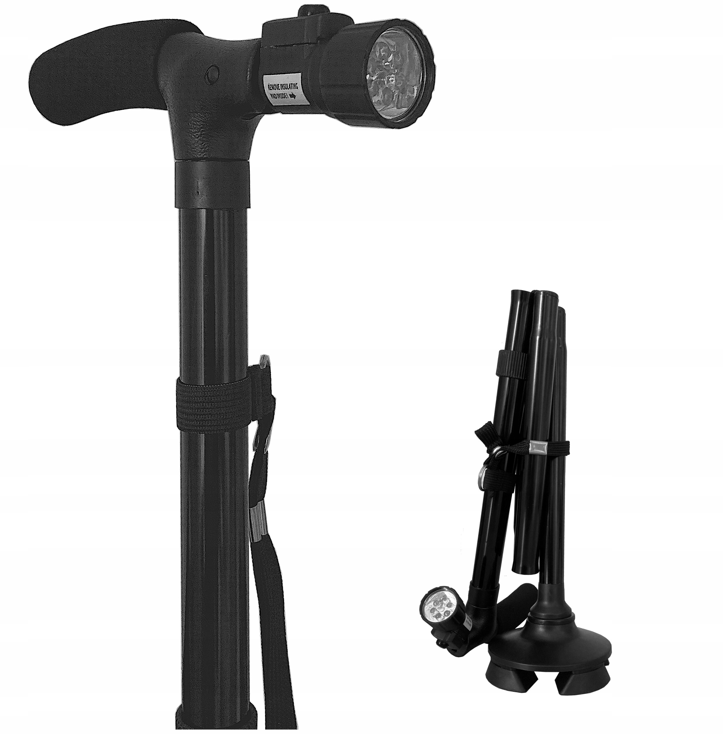 Laska Inwalidzka miękkim uchwytem do chodzenia seniorów Składana Latarka