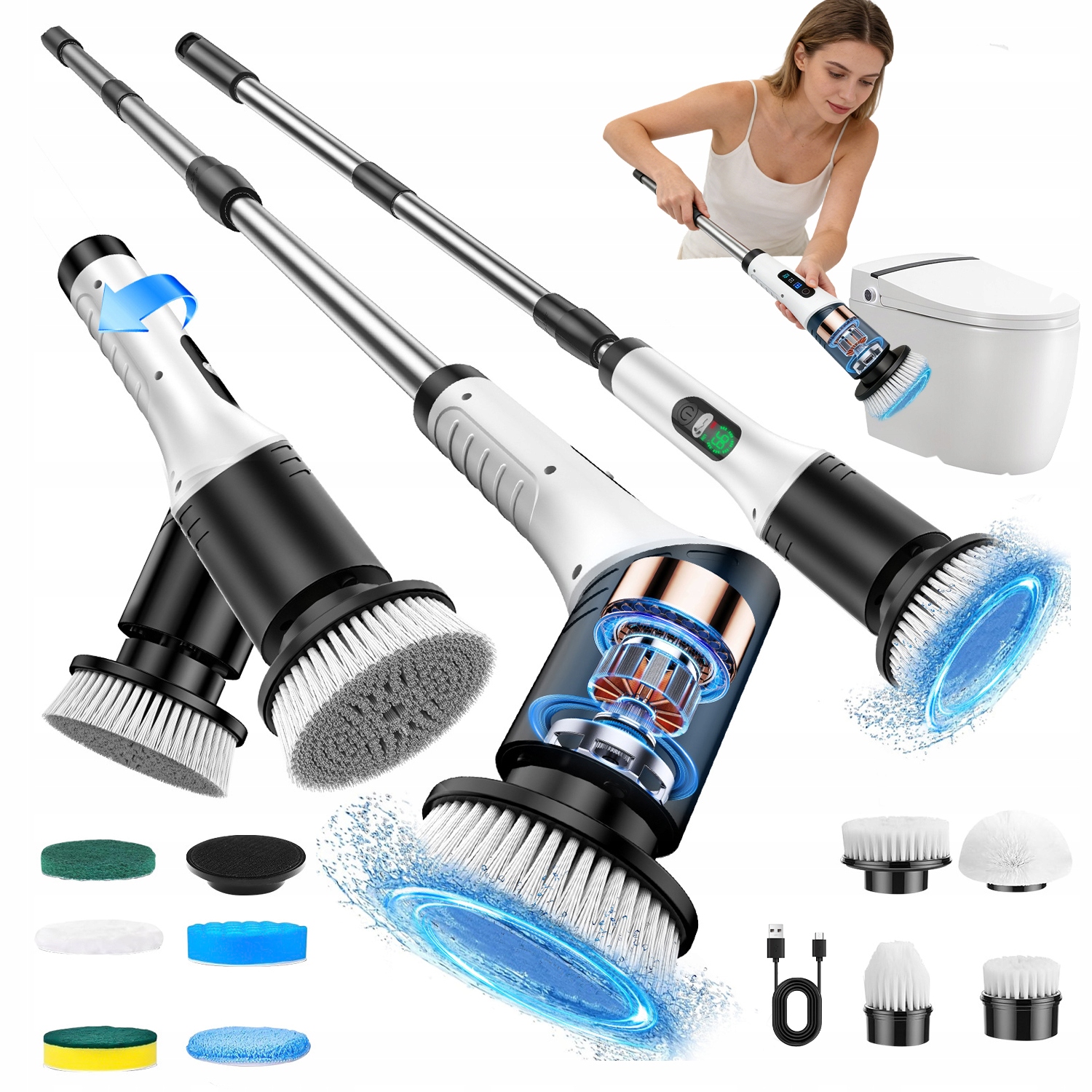 Levně Elektrický Čisticí Kartáč S 9 Vyměnitelnými Nástavci, 2 Rychlosti