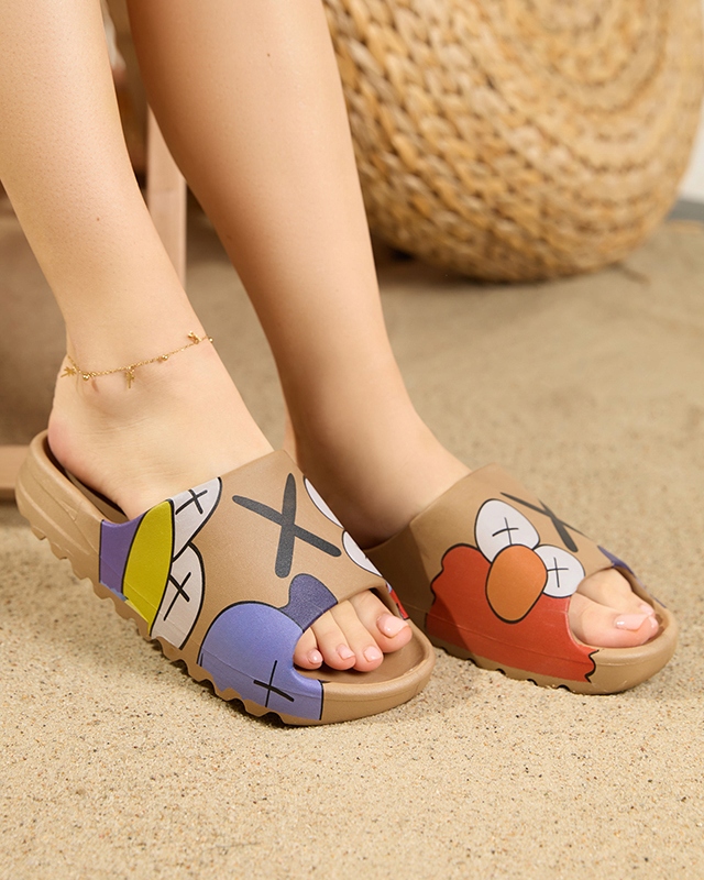 ZŁOTE DAMSKIE KLAPKI Z PRINTEM ELMINO 37 Materiał zewnętrzny guma